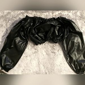 Faux Leather Long Sleeve Peasant Top